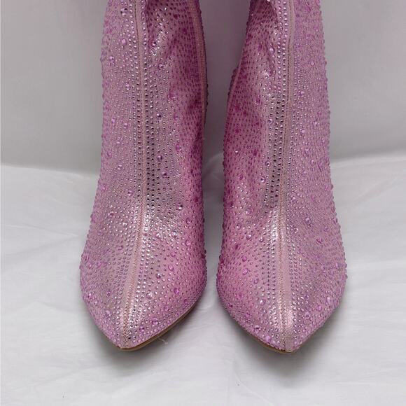 Top Moda Mariha Women's Rhinestone Knee High Boots 7 Pink Chunky Heel Retro Gogo - Picture 6 of 11